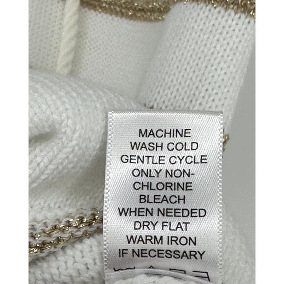 Lilly Pulitzer White Sweater Gold Metallic Stripes Tie Front Winter Casual S - Picture 6 of 8